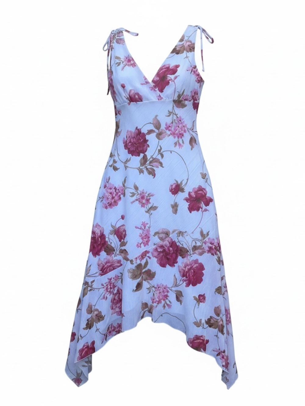 BCX Light Blue Asymmetrical Floral Midi Dress with Pink Blooms Juniors Size 11